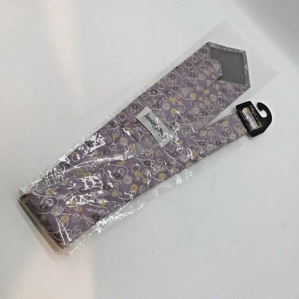 NEW Oleg Cassini Men's 100% Silk Floral Paisley Necktie Lavender 3.75 x 58 Inch